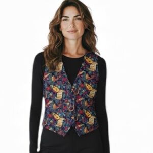 ROBYN-LYN Vintage Christmas Party Ready Vest Musical Theme Medium